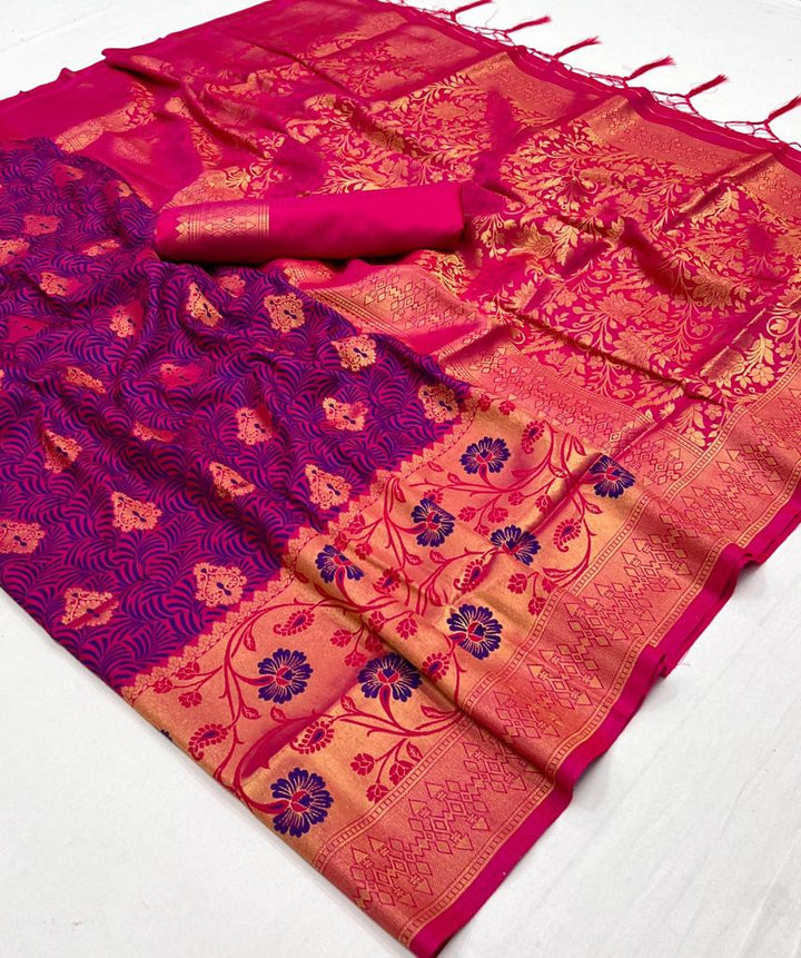 Purple and Pink Handloom Woven Silk Saree