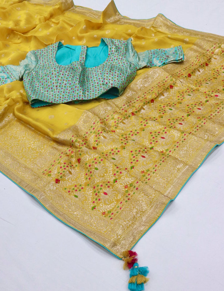 Lemon Yellow Designer Soft Pure Dola Silk Saree