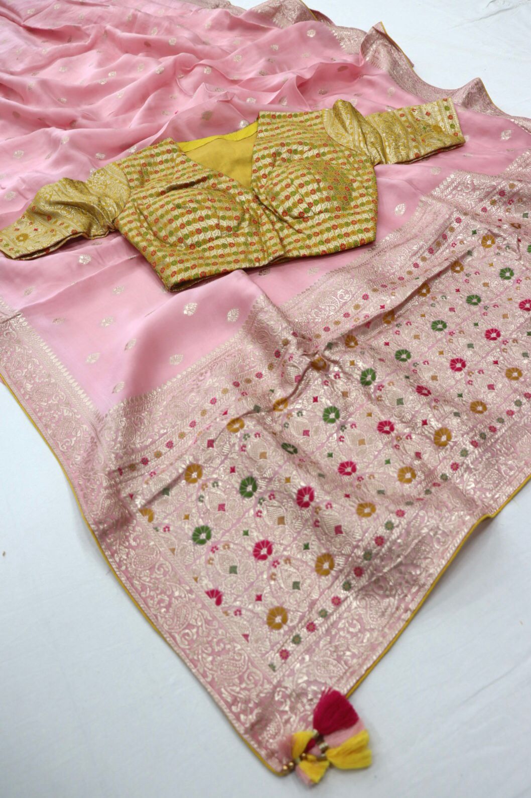 Baby Pink Designer Soft Pure Dola Silk Saree