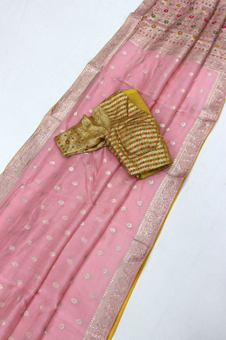 Baby Pink Designer Soft Pure Dola Silk Saree