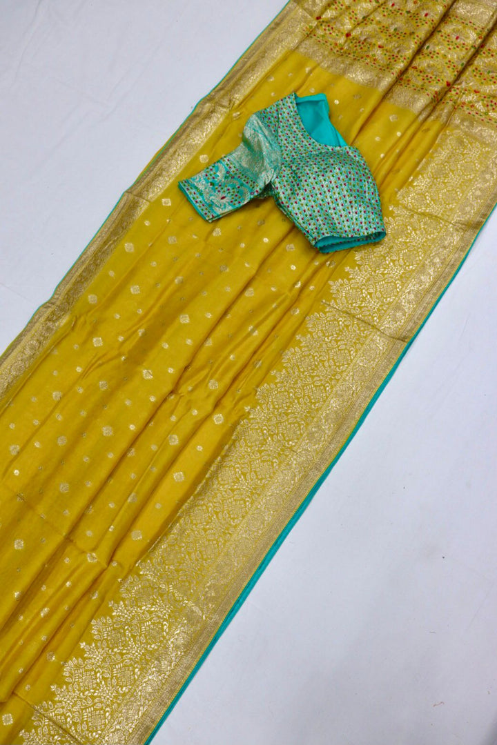 Lemon Yellow Designer Soft Pure Dola Silk Saree