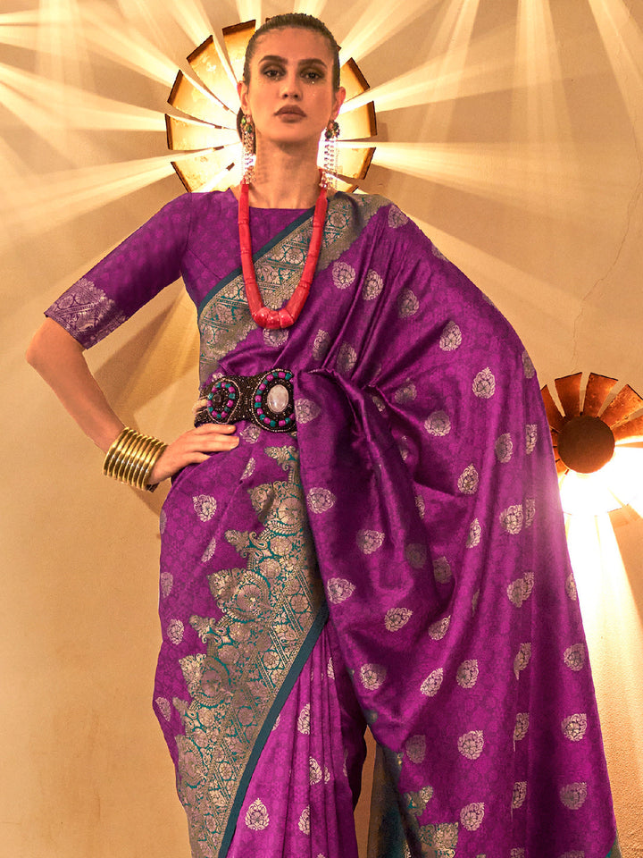 Violet Woven Banarasi Silk Saree