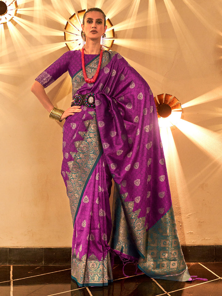 Violet Woven Banarasi Silk Saree