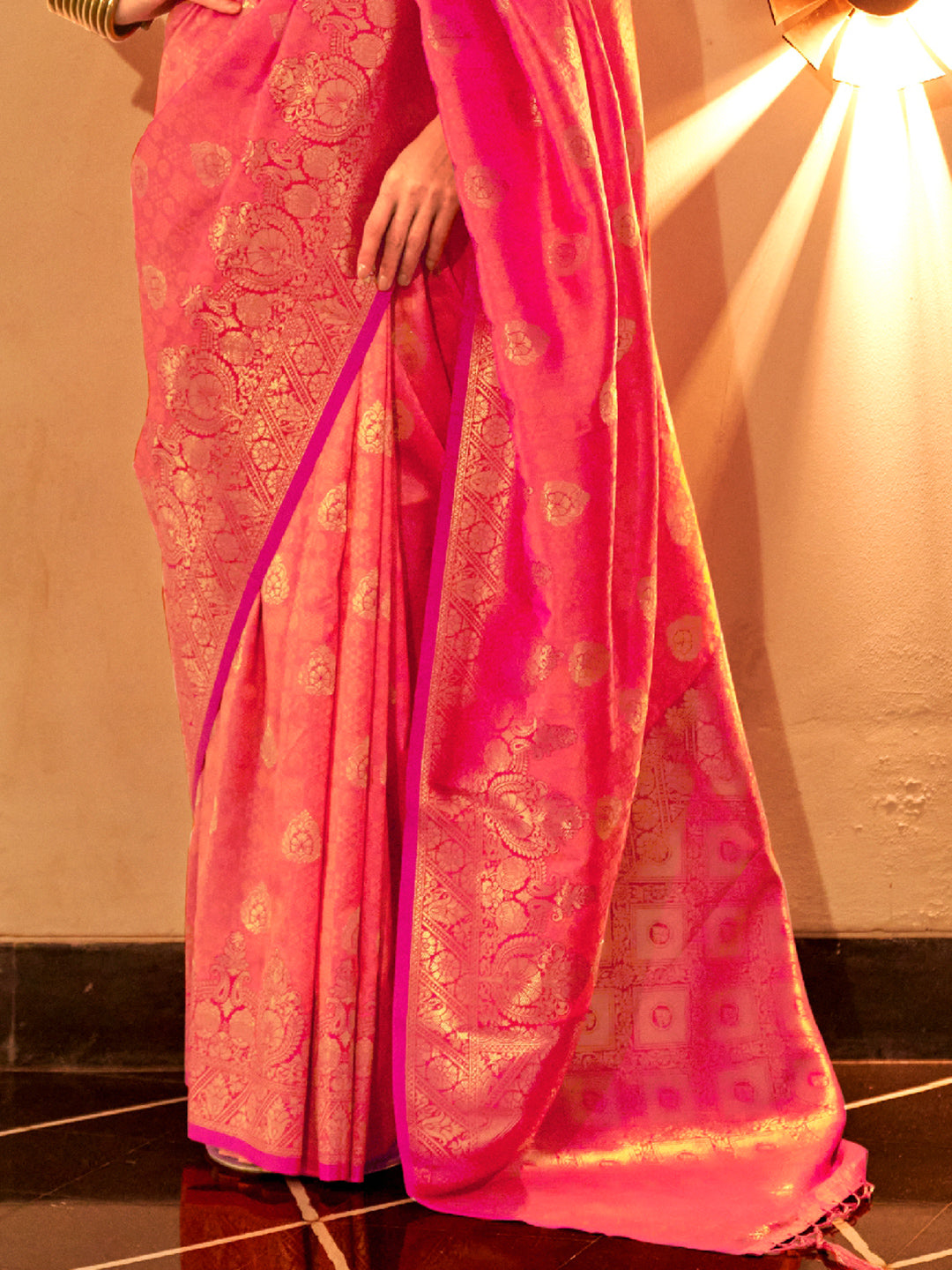 Pink Woven Banarasi Silk Saree