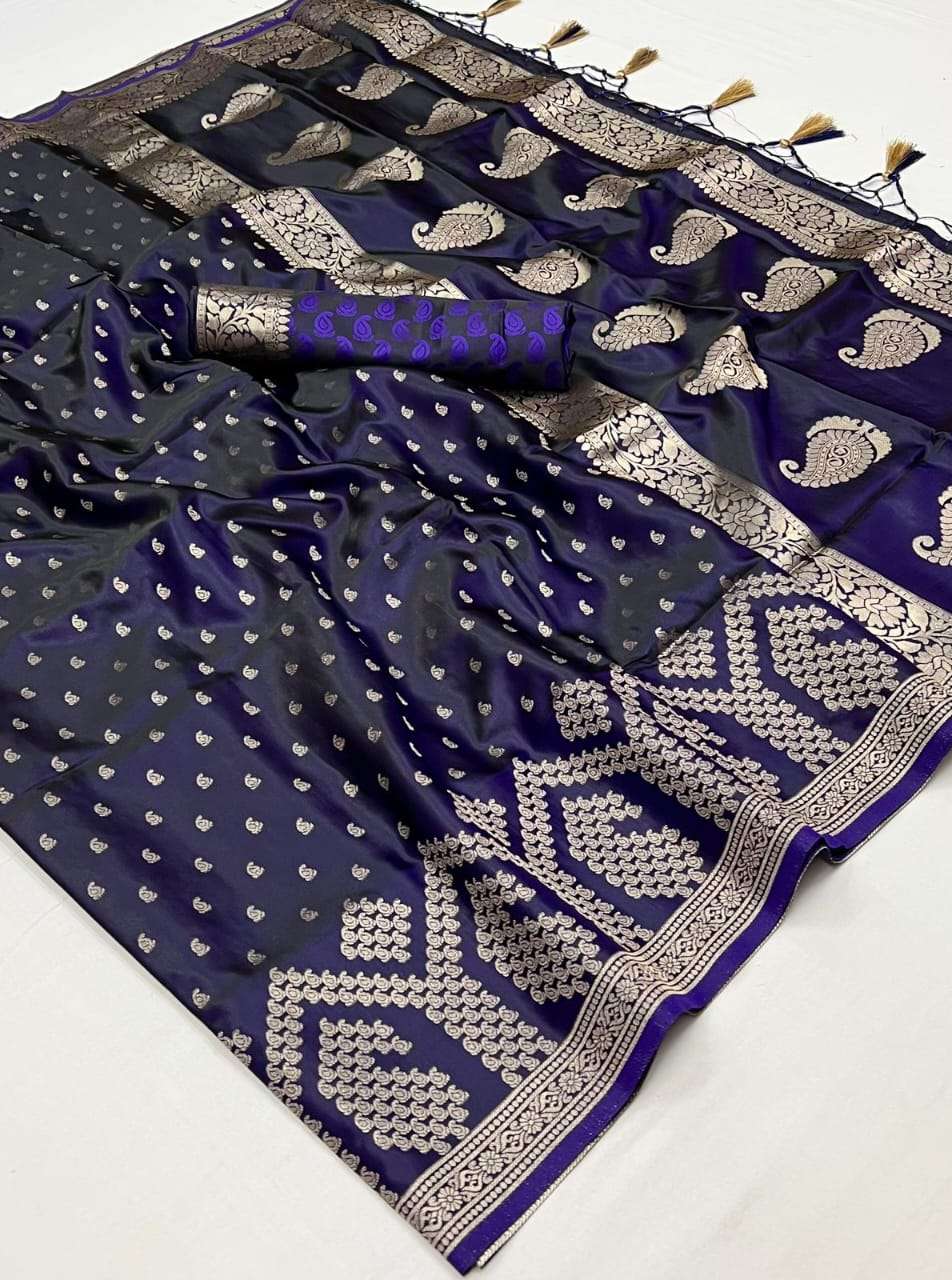 Blue Satin Handloom Weaving Silk Saree