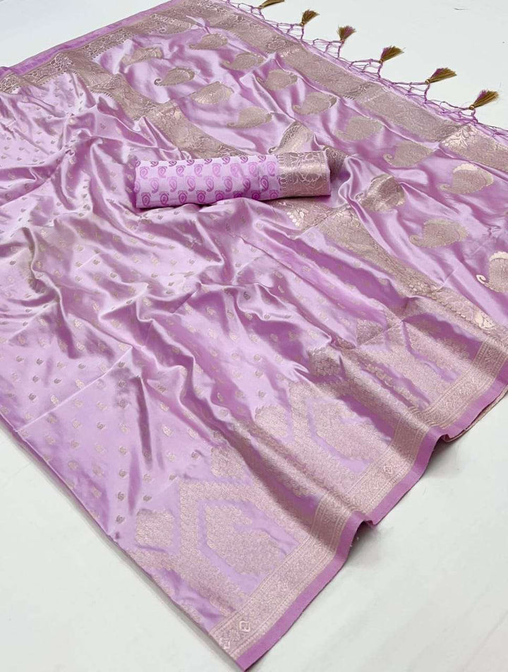 Light Purple Satin Handloom Weaving Silk Saree