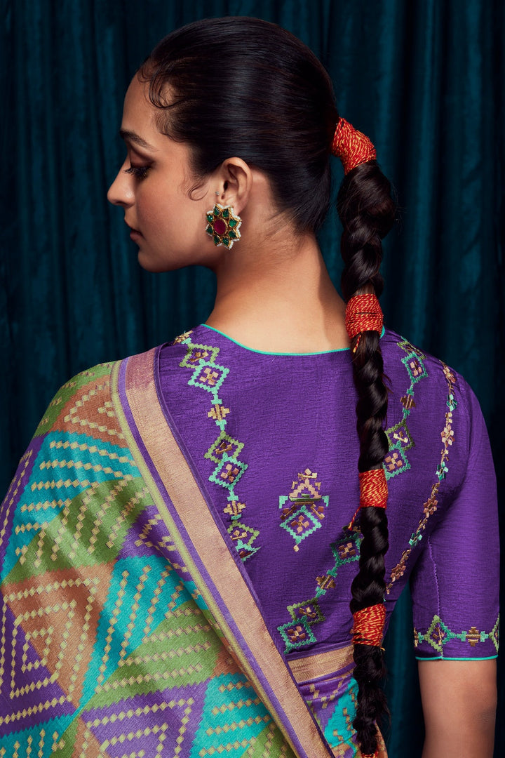 Multi colour Brasso Silk Saree With Designer Blouse