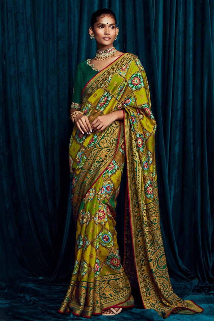 Shaded Green Brasso Silk Saree With Designer Blouse