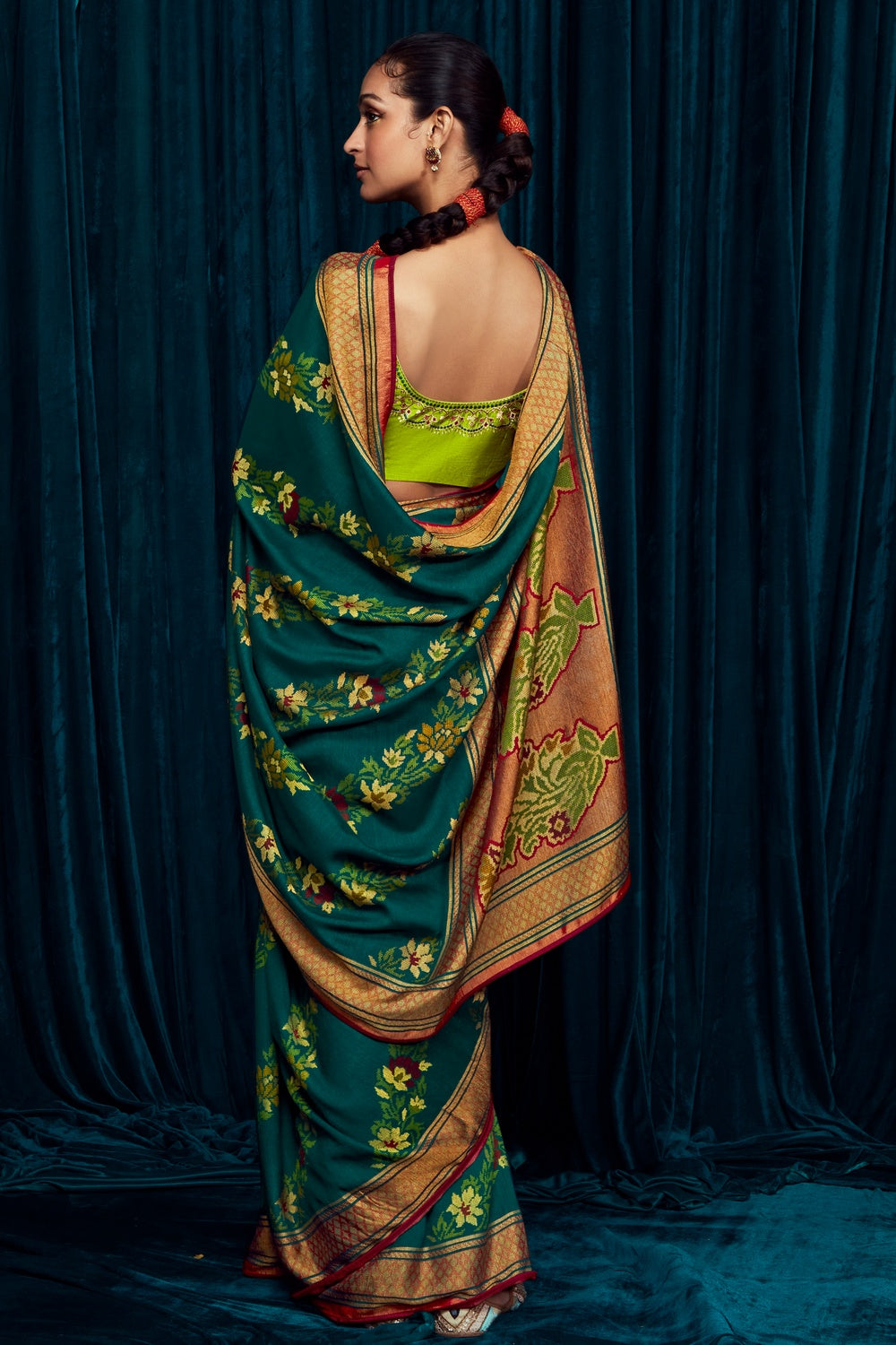 Green Brasso Silk Saree With Designer Blouse