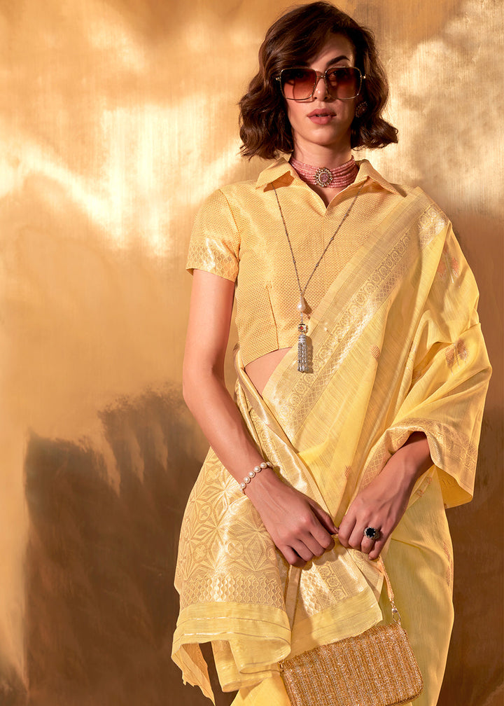 Yellow Handwoven Linen Cotton Saree