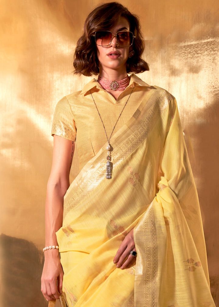 Yellow Handwoven Linen Cotton Saree