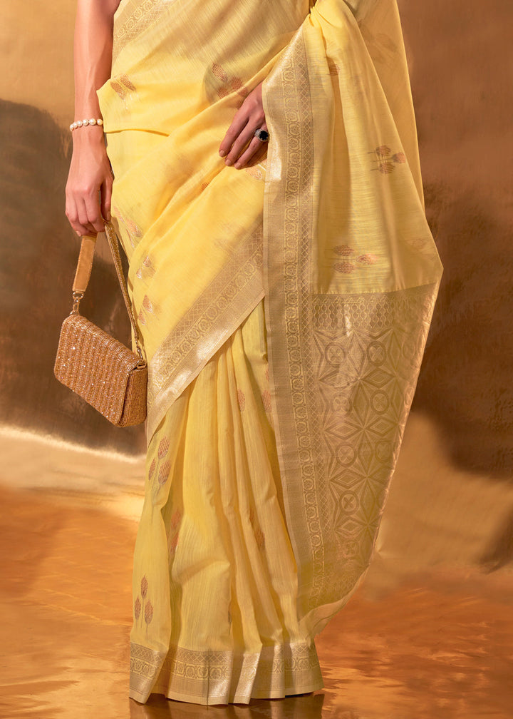 Yellow Handwoven Linen Cotton Saree