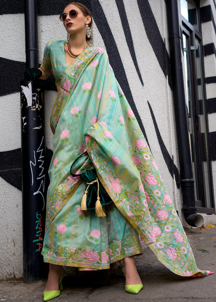 Green Woven Parsi Handloom Saree