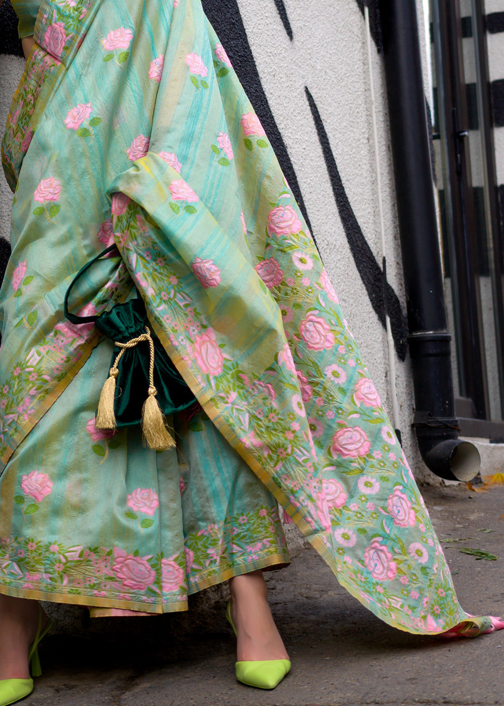 Green Woven Parsi Handloom Saree