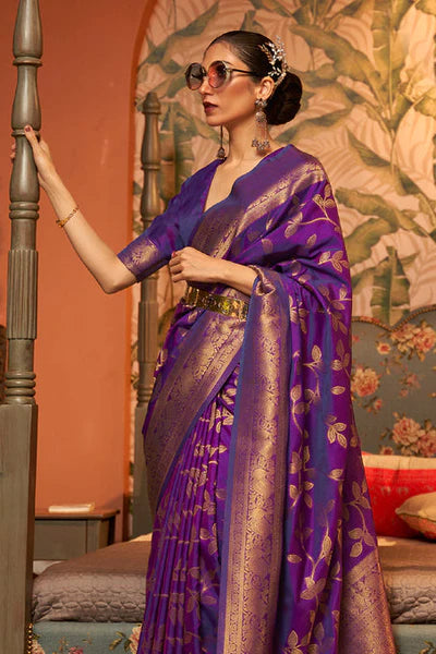 Royal Purple Two Tone Chinon Woven Banarasi Silk Saree