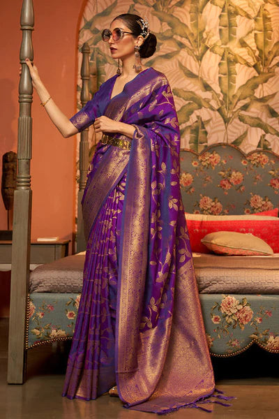 Royal Purple Two Tone Chinon Woven Banarasi Silk Saree