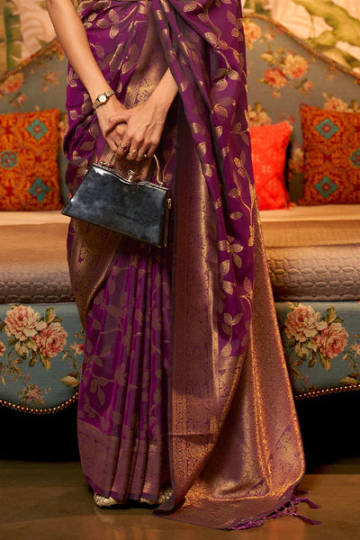 Dark Purple Two Tone Chinon Woven Banarasi Silk Saree