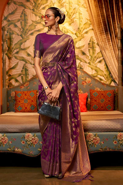 Dark Purple Two Tone Chinon Woven Banarasi Silk Saree