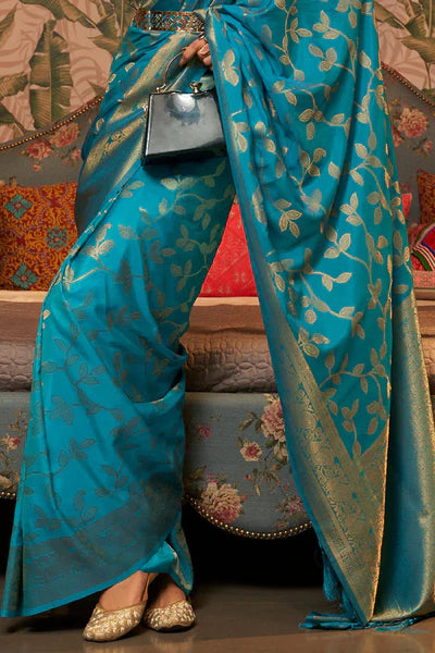 Sky Blue Two Tone Chinon Woven Banarasi Silk Saree