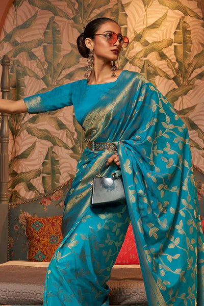 Sky Blue Two Tone Chinon Woven Banarasi Silk Saree