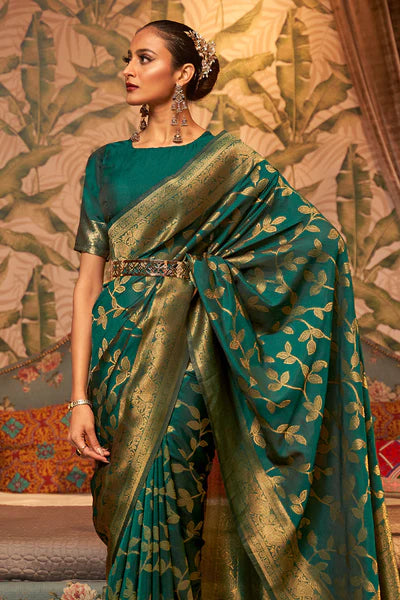 Sapphire Green Two Tone Chinon Woven Banarasi Silk Saree