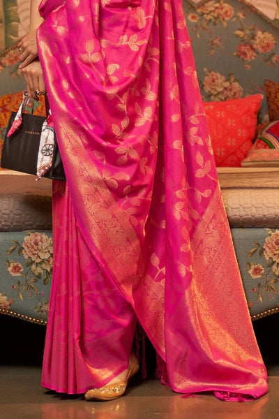 Strawberry Pink Two Tone Chinon Woven Banarasi Silk Saree