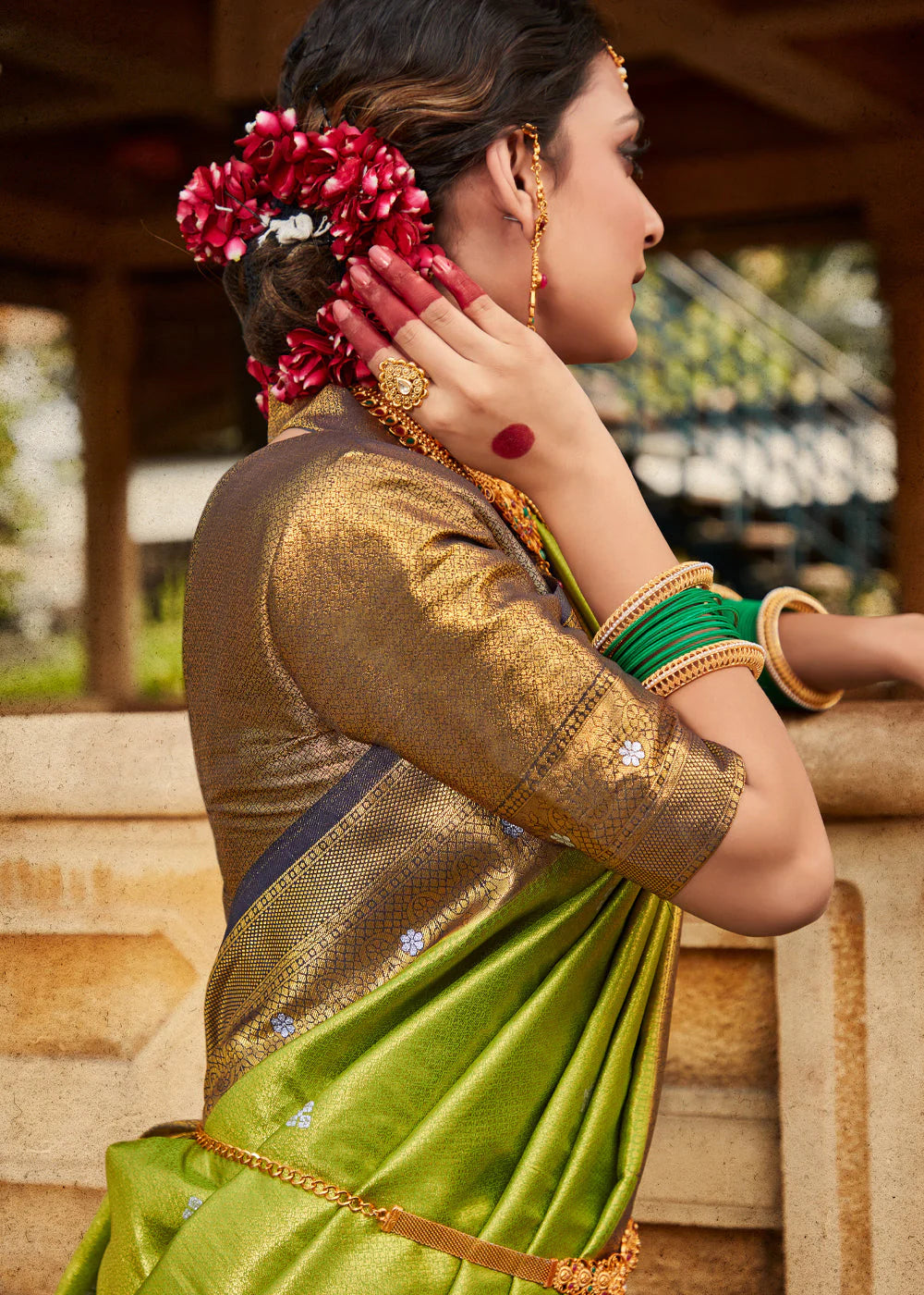 Lime Green Woven Kanjivaram Silk Saree