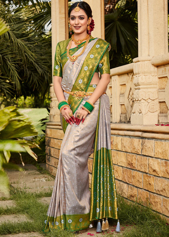 Silver Grey Woven Kanjivaram Silk Saree