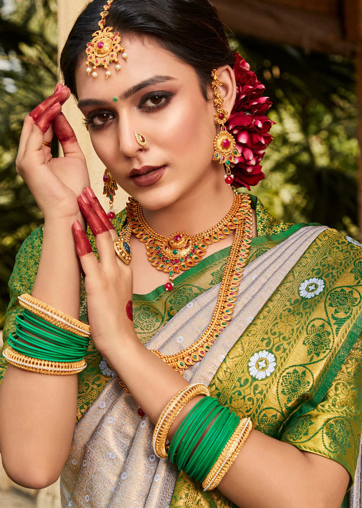 Silver Grey Woven Kanjivaram Silk Saree