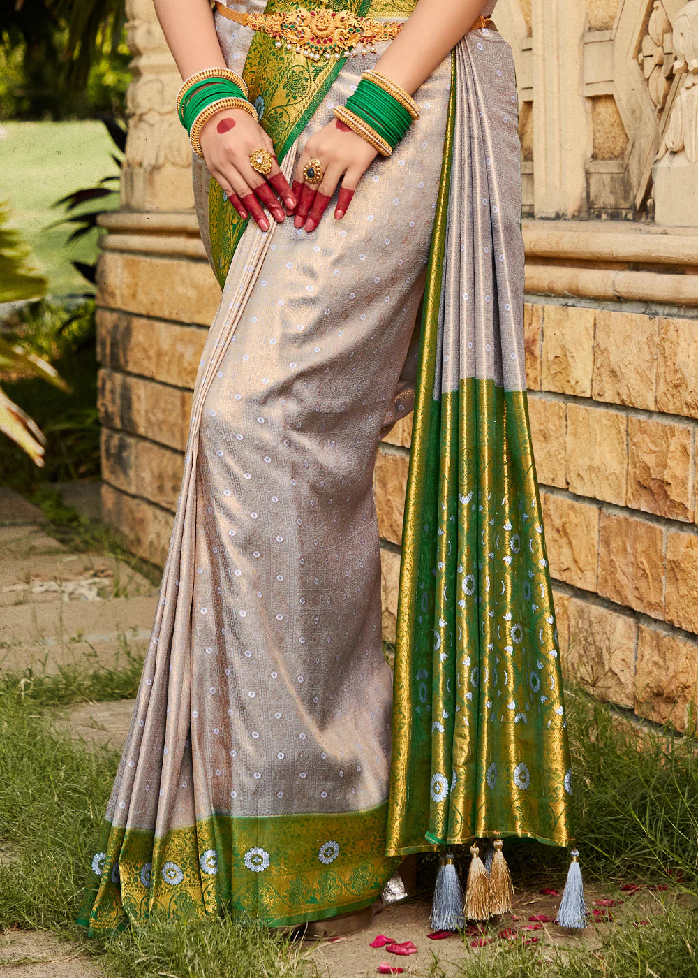 Silver Grey Woven Kanjivaram Silk Saree