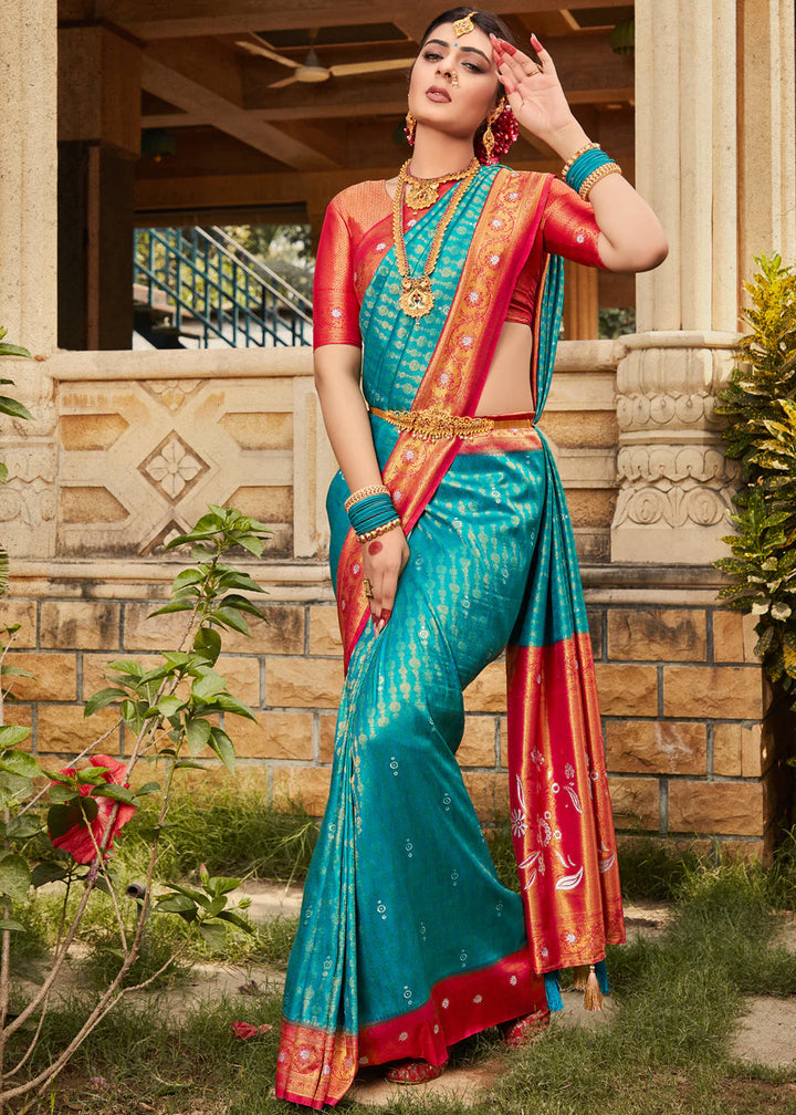 Antique Blue Woven Kanjivaram Silk Saree