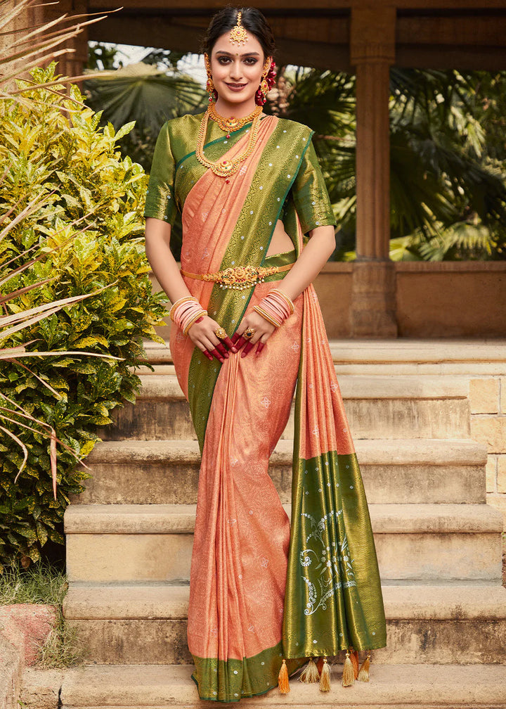 Peace Orange Woven Kanjivaram Silk Saree