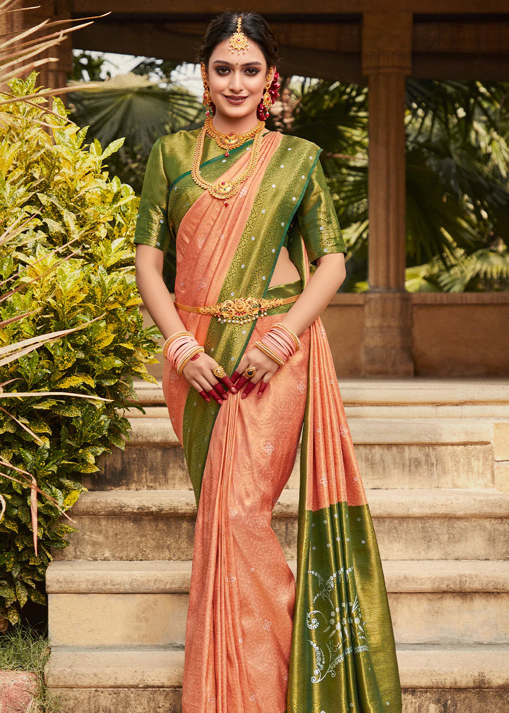 Peace Orange Woven Kanjivaram Silk Saree