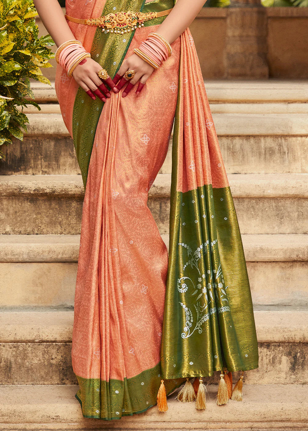 Peace Orange Woven Kanjivaram Silk Saree