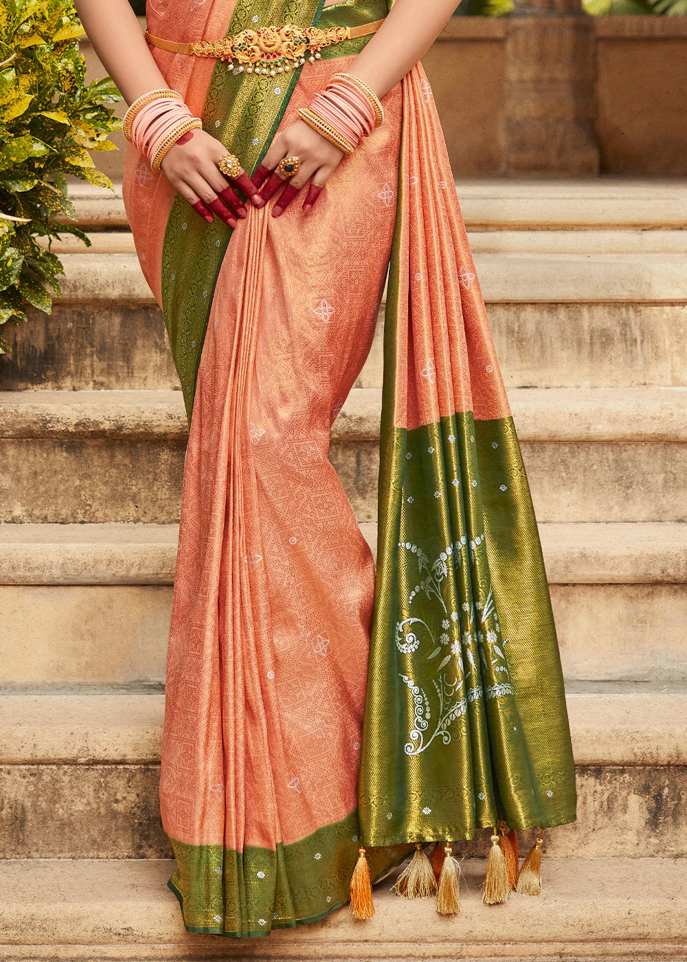 Kanjivaram Silk Blend Woven Saree in Orange in 2023 | South silk sarees,  Saree designs, Saree models