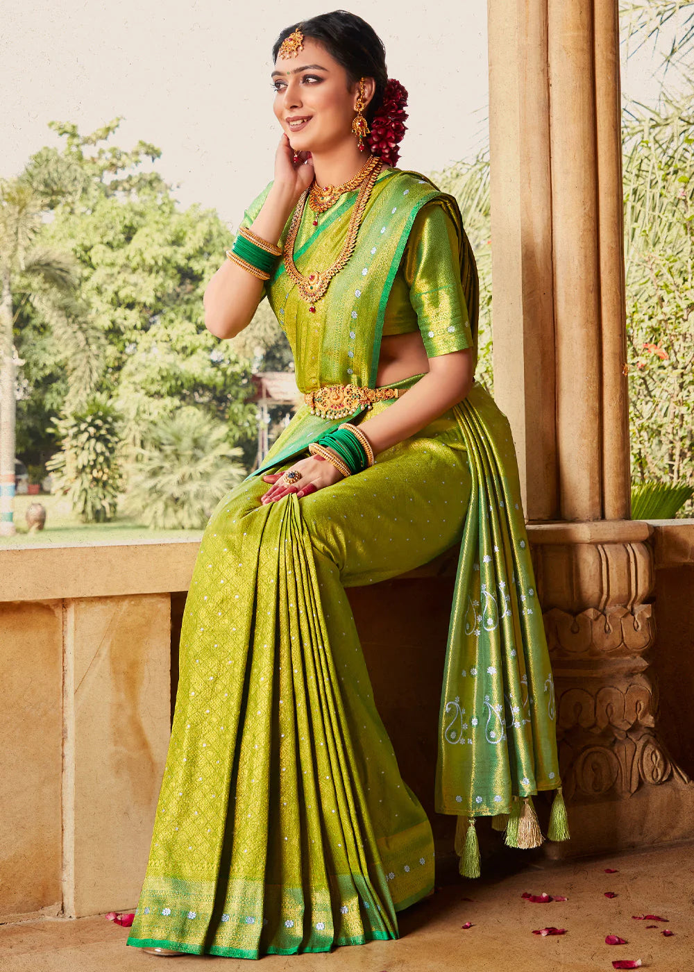 Kanjivaram Saree in Green colour 10054 | Silk sarees, Saree, Saree styles