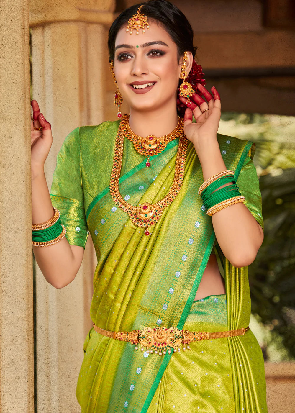 Parrot Green Silk Saree | Leemboodi