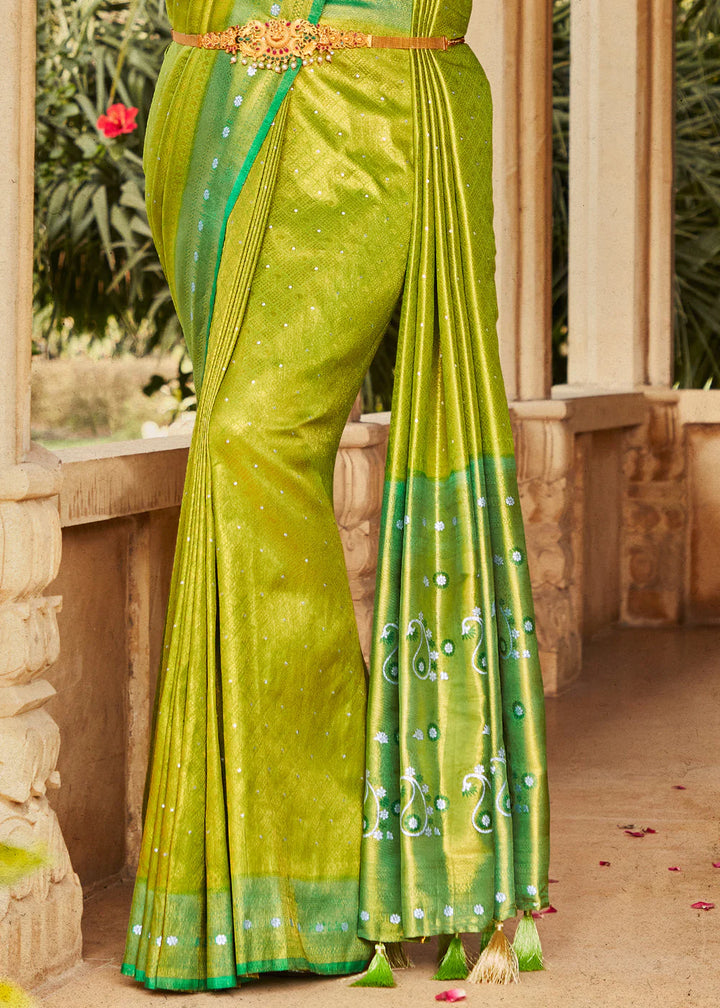 Parrot Green Woven Kanjivaram Silk Saree