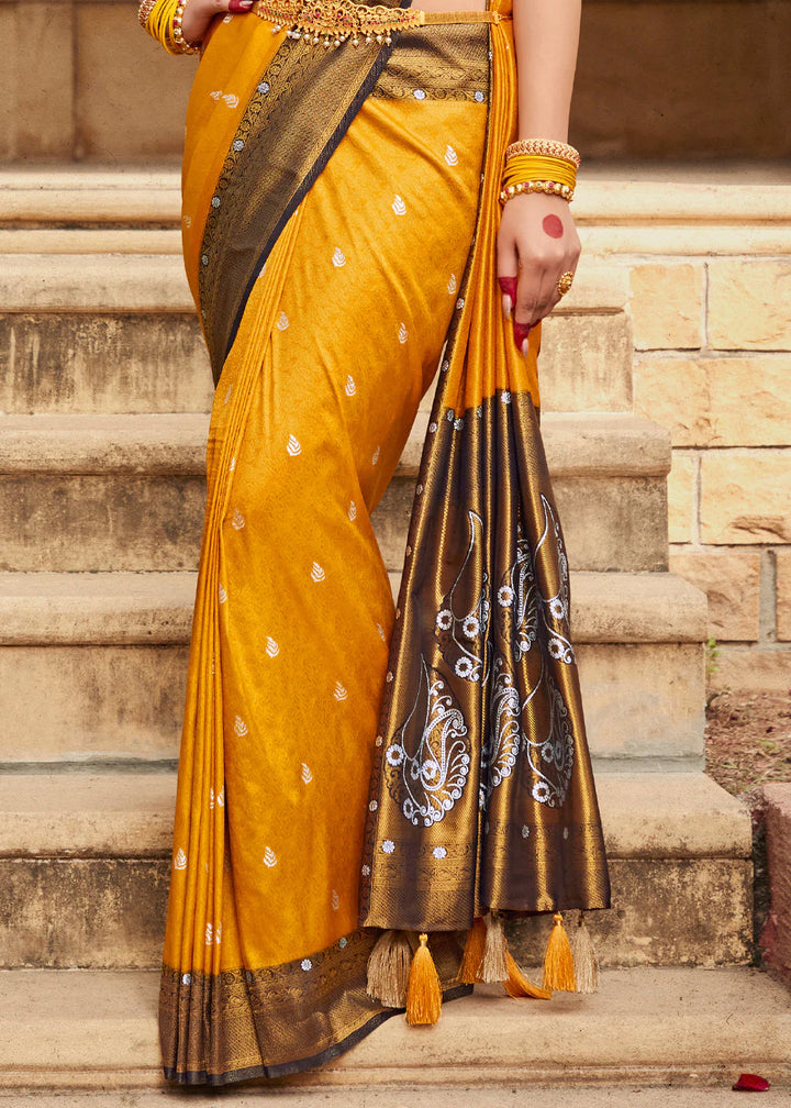 Mustard Yellow Woven Kanjivaram Silk Saree