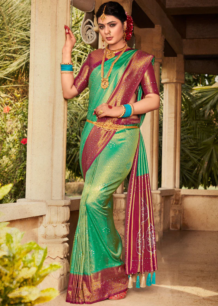 Forest Green Woven Kanjivaram Silk Saree