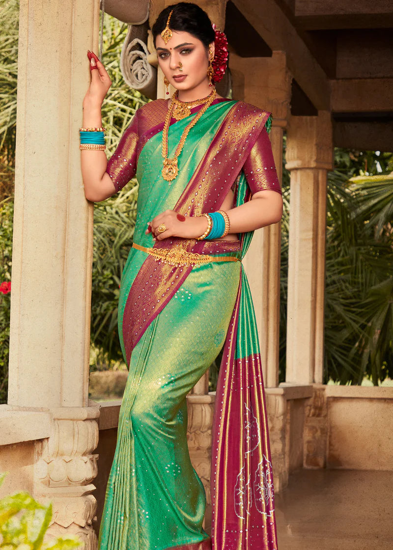 Forest Green Woven Kanjivaram Silk Saree