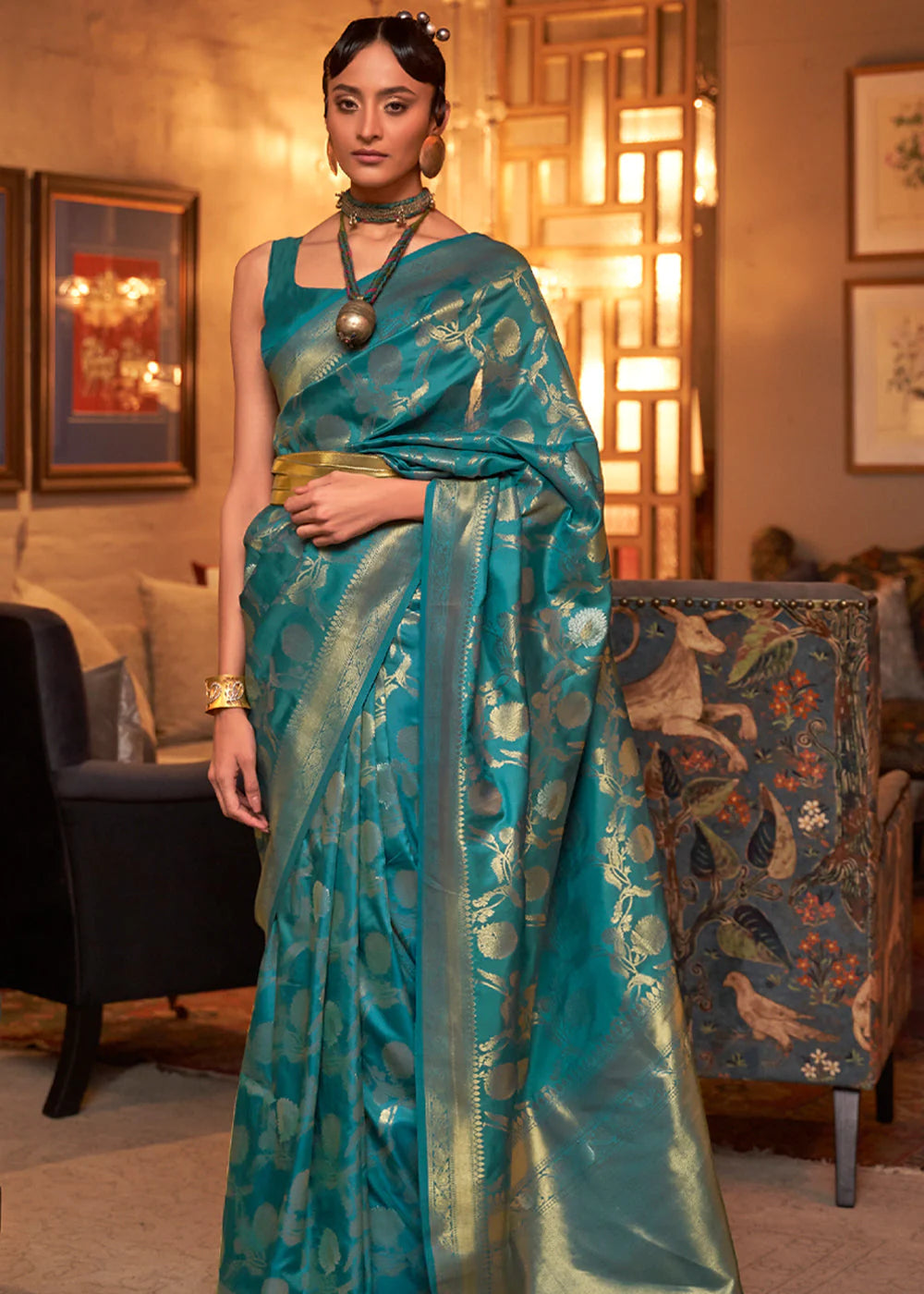 Sparkle Blue Handloom Woven Silk Saree