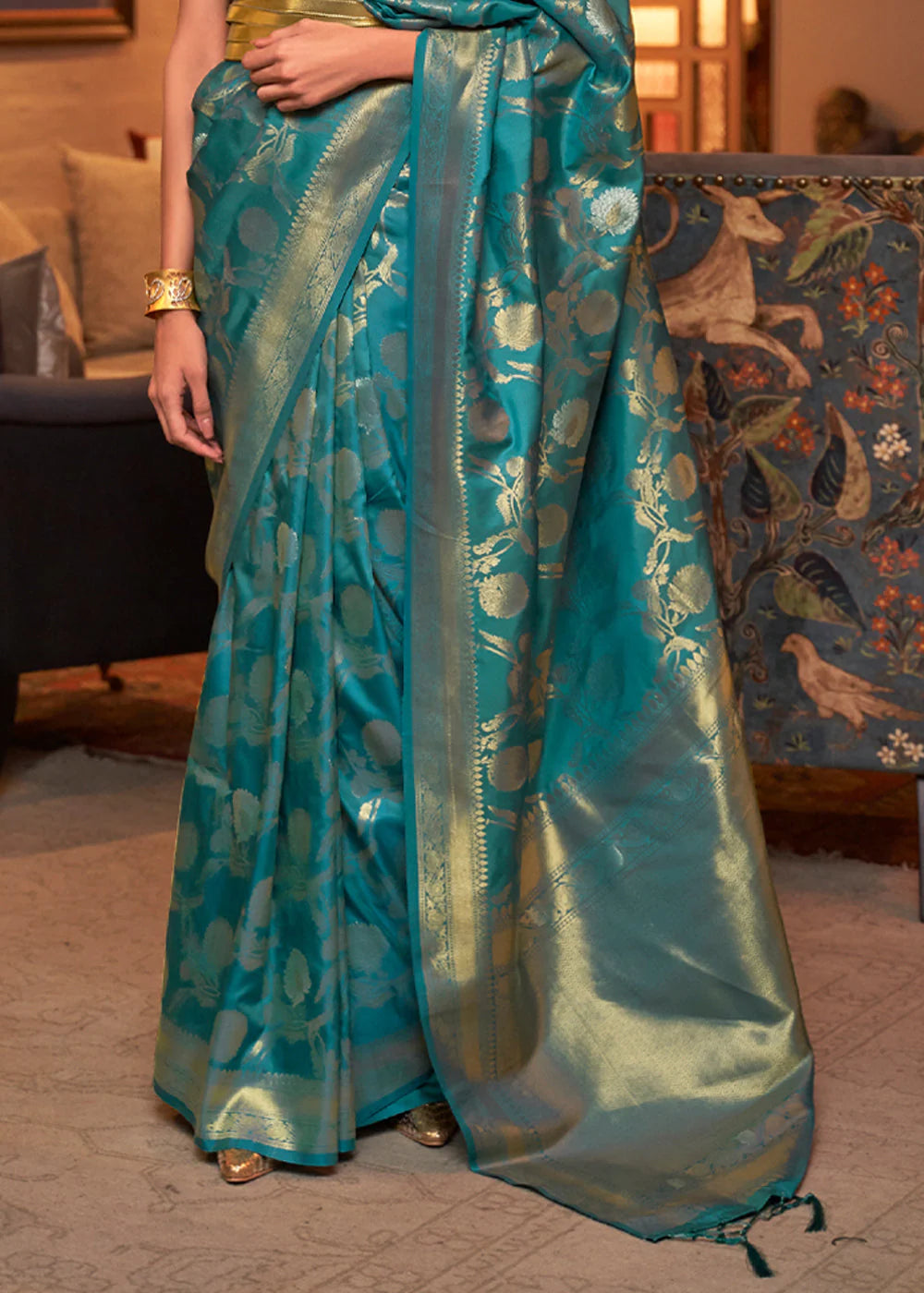 Sparkle Blue Handloom Woven Silk Saree