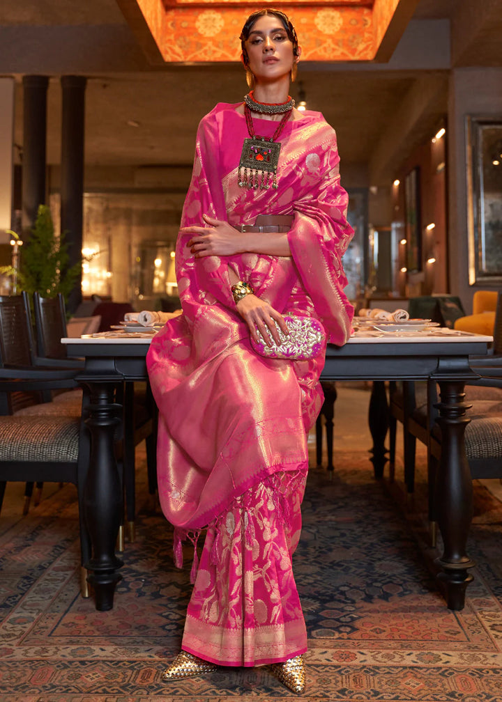 Hot Pink Handloom Woven Silk Saree