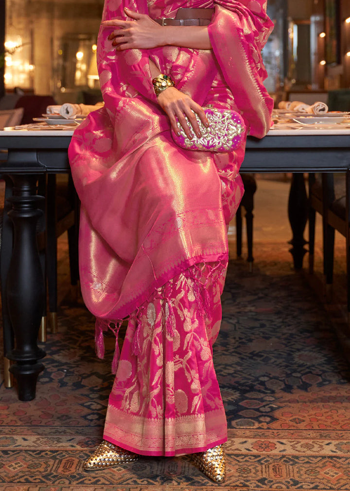 Hot Pink Handloom Woven Silk Saree