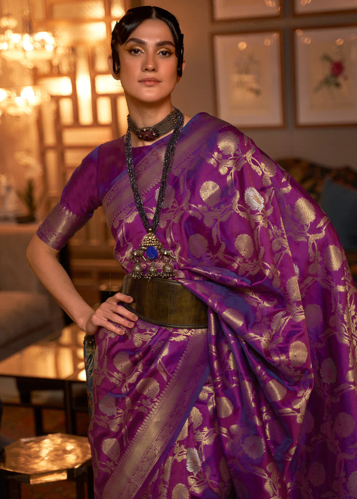 Twilight Purple Handloom Woven Silk Saree