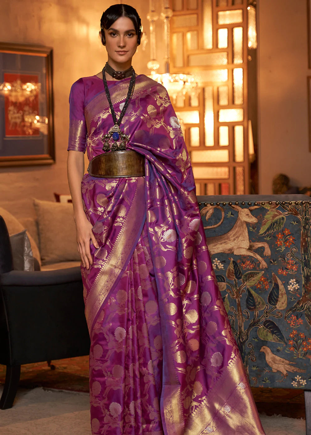 Twilight Purple Handloom Woven Silk Saree