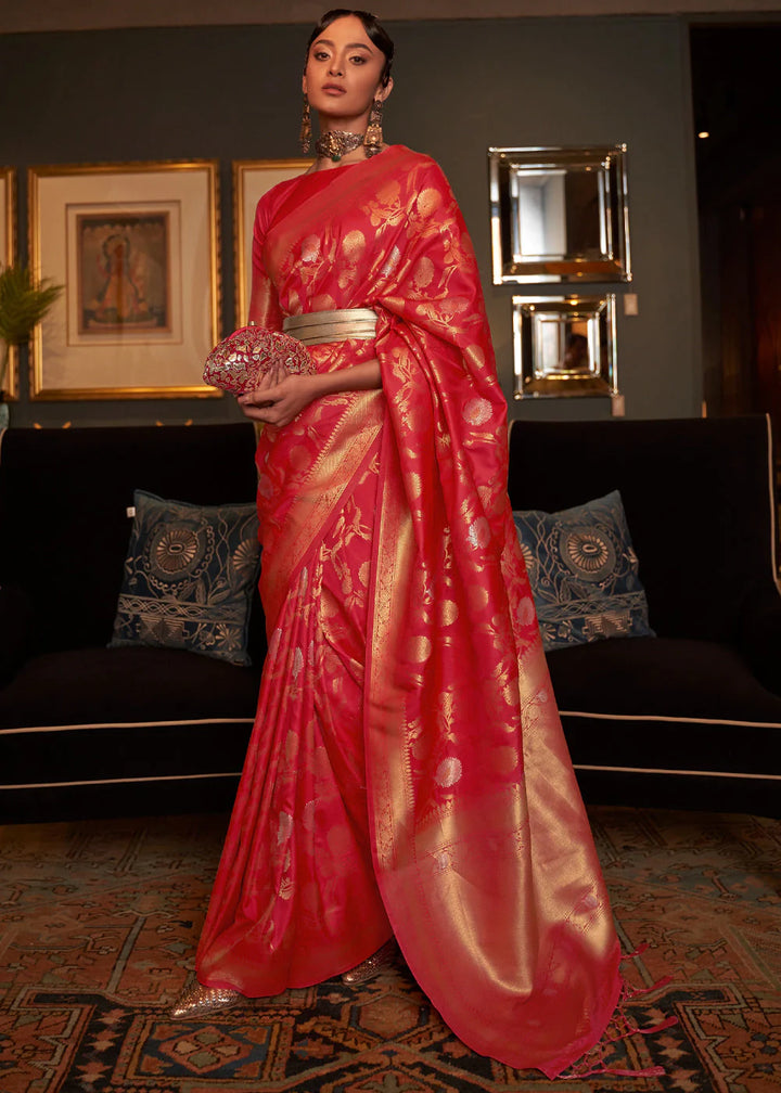 Bridal Red Handloom Woven Silk Saree