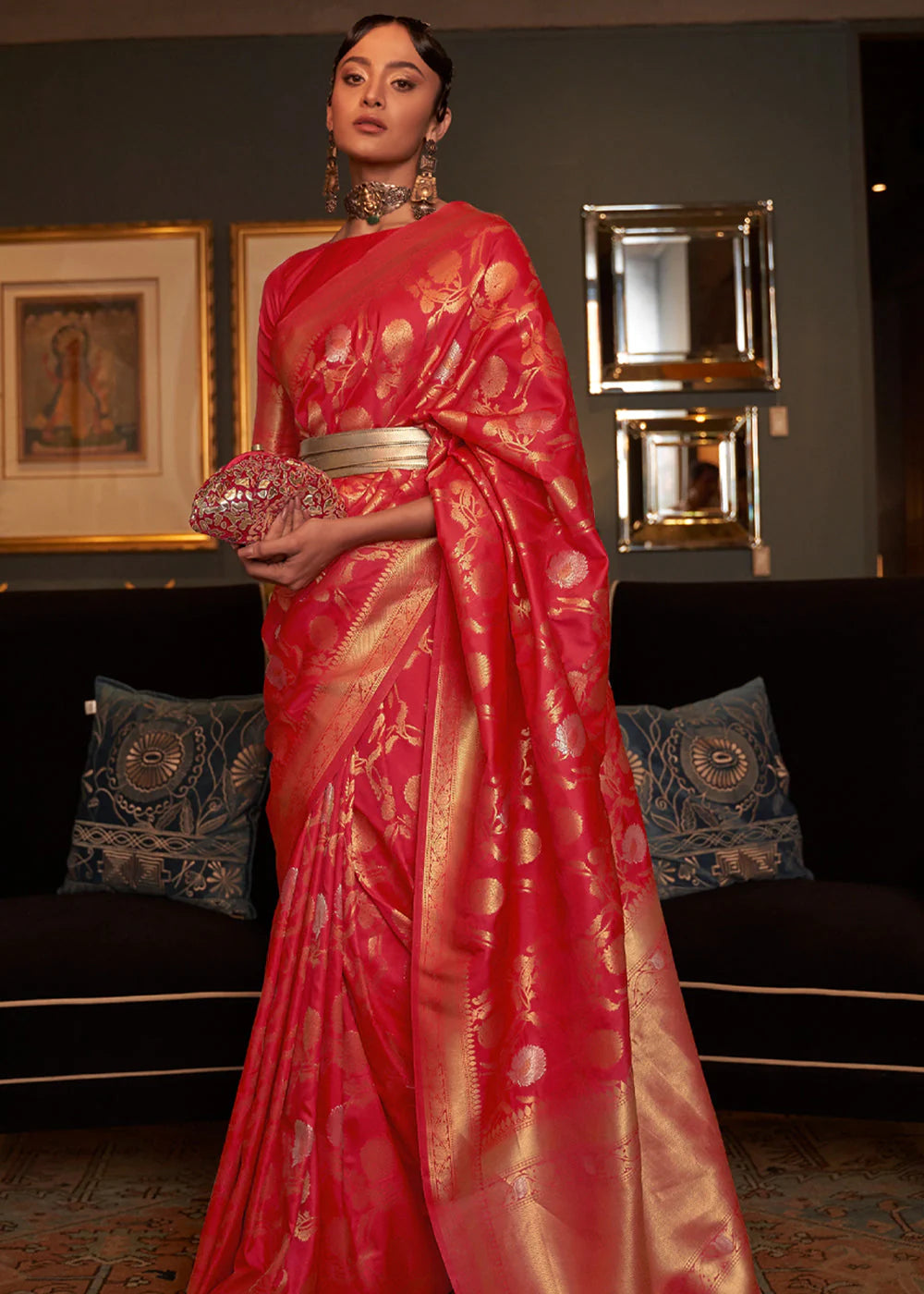 Bridal Red Handloom Woven Silk Saree