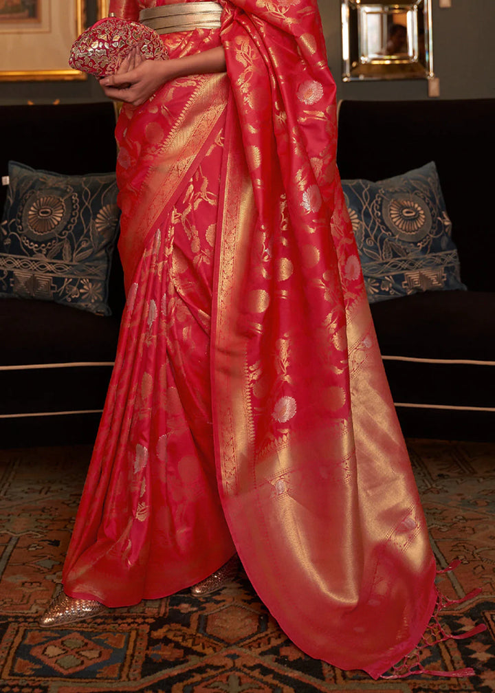 Bridal Red Handloom Woven Silk Saree